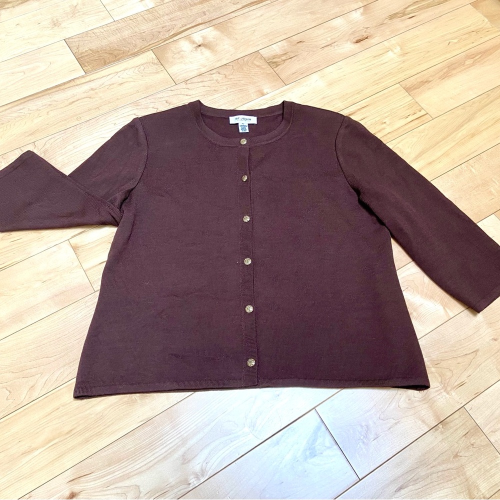St john Brown Button-Up sweater knit Cardigan XL